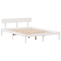 vidaXL Säng med bokhylla utan madrass vit 120x190 cm massiv furu