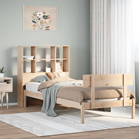 vidaXL Säng med bokhylla utan madrass 90x200cm massiv furu