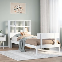 vidaXL Säng med bokhylla utan madrass vit 90x200cm massiv furu