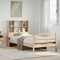 vidaXL Säng med bokhylla utan madrass 90x190cm massiv furu