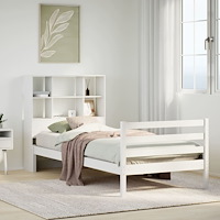 vidaXL Säng med bokhylla utan madrass vit 90x190cm massiv furu