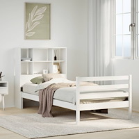 vidaXL Säng med bokhylla utan madrass vit 90x200cm massiv furu