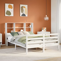 vidaXL Säng med bokhylla utan madrass vit 140x200cm massiv furu