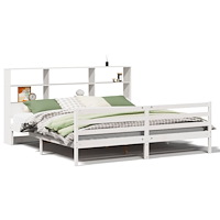 vidaXL Säng med bokhylla utan madrass vit 180x200cm massiv furu