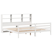 vidaXL Säng med bokhylla utan madrass vit 180x200cm massiv furu