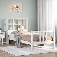 vidaXL Säng med bokhylla utan madrass vit 90x200cm massiv furu