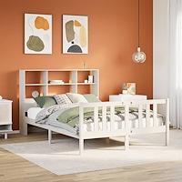 vidaXL Säng med bokhylla utan madrass vit 140x200cm massiv furu