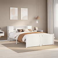vidaXL Säng med bokhylla utan madrass vit 120x200 cm massiv furu
