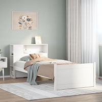 vidaXL Säng med bokhylla utan madrass vit 100x200cm massiv furu