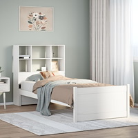vidaXL Säng med bokhylla utan madrass vit 90x200cm massiv furu