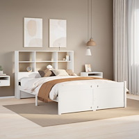 vidaXL Säng med bokhylla utan madrass vit 120x200 cm massiv furu