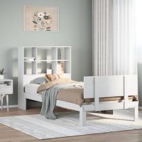 vidaXL Säng med bokhylla utan madrass vit 90x200cm massiv furu