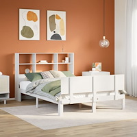 vidaXL Säng med bokhylla utan madrass vit 140x200cm massiv furu