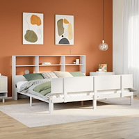 vidaXL Säng med bokhylla utan madrass vit 180x200cm massiv furu