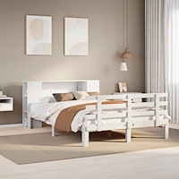 vidaXL Säng med bokhylla utan madrass vit 120x190 cm massiv furu