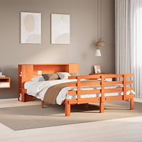 vidaXL Säng med bokhylla utan madrass vaxbrun 135x190cm massiv furu