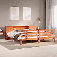 vidaXL Säng med bokhylla utan madrass vaxbrun 180x200cm massiv furu