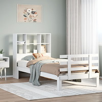 vidaXL Säng med bokhylla utan madrass vit 90x190cm massiv furu