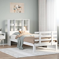 vidaXL Säng med bokhylla utan madrass vit 90x200cm massiv furu