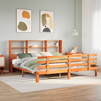 vidaXL Säng med bokhylla utan madrass vaxbrun 180x200cm massiv furu