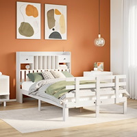 vidaXL Säng med bokhylla utan madrass vit 135x190cm massiv furu