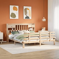 vidaXL Säng med bokhylla utan madrass 180x200cm massiv furu