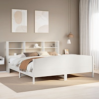 vidaXL Säng med bokhylla utan madrass vit 180x200cm massiv furu