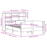vidaXL Säng med bokhylla utan madrass vit 140x190cm massiv furu