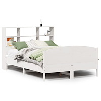 vidaXL Säng med bokhylla utan madrass vit 140x190cm massiv furu