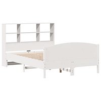 vidaXL Säng med bokhylla utan madrass vit 140x190cm massiv furu