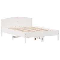 vidaXL Säng med bokhylla utan madrass vit 140x190cm massiv furu
