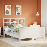 vidaXL Säng med bokhylla utan madrass vit 120x190 cm massiv furu