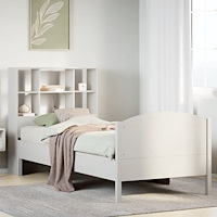 vidaXL Säng med bokhylla utan madrass vit 90x200cm massiv furu