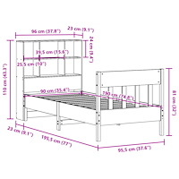 vidaXL Sängram utan madrass vit 90x190 cm massiv furu