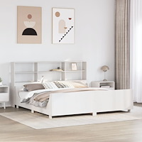 vidaXL Säng med bokhylla utan madrass vit 180x200 cm massiv trä