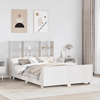 vidaXL Säng med bokhylla utan madrass vit 140x200 cm massiv trä