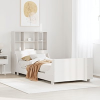 vidaXL Säng med bokhylla utan madrass vit 90x200 cm massiv trä