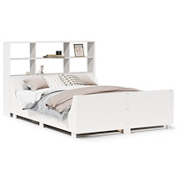 vidaXL Säng med bokhylla utan madrass vit 120x190 cm massiv trä