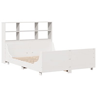 vidaXL Säng med bokhylla utan madrass vit 120x190 cm massiv trä