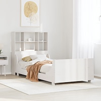 vidaXL Säng med bokhylla utan madrass vit 90x190 cm massiv trä