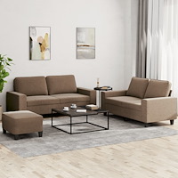 vidaXL Soffgrupp 3 delar brun tyg