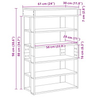 vidaXL Skohylla rökfärgad ek 60x30x98 cm konstruerat trä