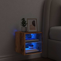 vidaXL Väggmonterad tv-bänk LED gammalt trä 30x28,5x30 cm