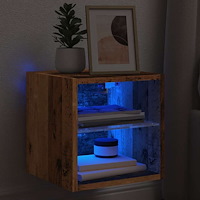 vidaXL Väggmonterad tv-bänk LED gammalt trä 30x28,5x30 cm