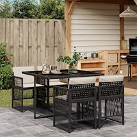 vidaXL Matgrupp för trädgården med dynor 5 delar svart konstrottning