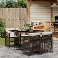 vidaXL Matgrupp för trädgården med dynor 5 delar brun konstrotting