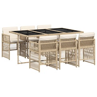 vidaXL Matgrupp för trädgården med dynor 7 delar beige konstrotting