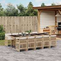 vidaXL Matgrupp för trädgården med dynor 11 delar beige konstrotting
