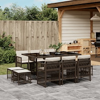 vidaXL Matgrupp för trädgården 11 delar brun konstrotting
