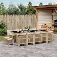 vidaXL Matgrupp för trädgården med dynor 15 delar beige konstrotting